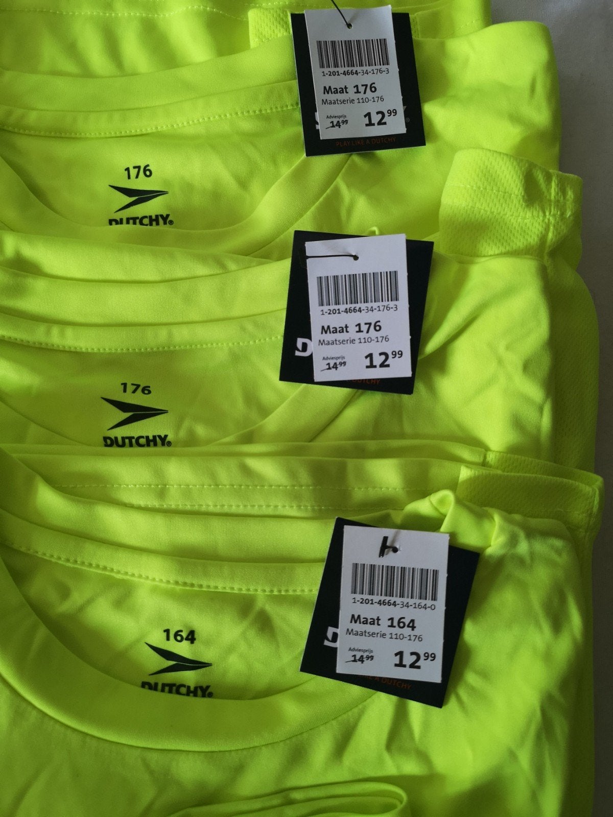 4 x Dutchy neon geel 164/176 T-Shirt, Dutchy, Jongen of Meisje, Nieuw, Ophalen of Verzenden