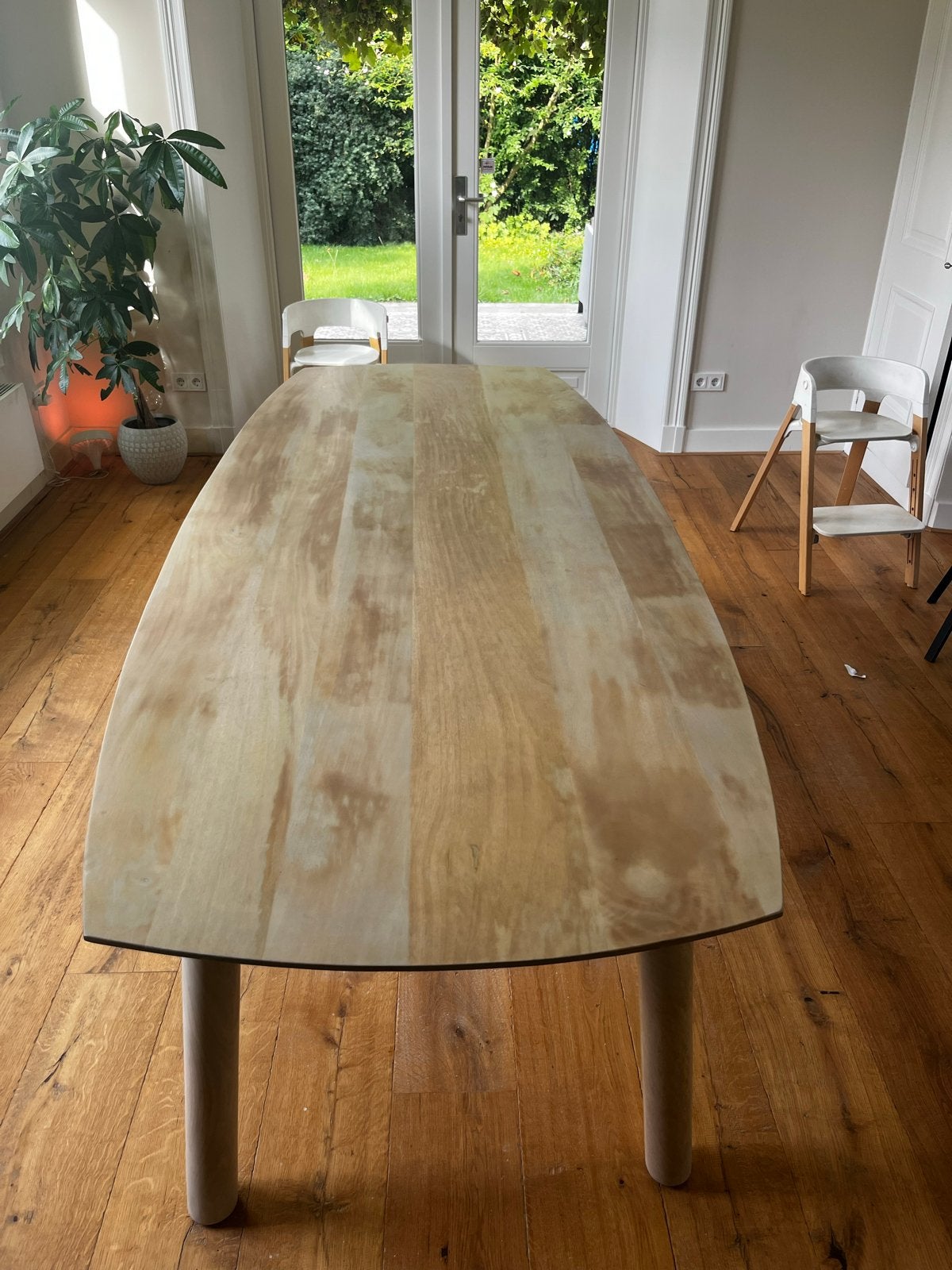 Grote ovale eettafel van mangohout, Ophalen, Gebruikt, 100 tot 150 cm, 200 cm of meer