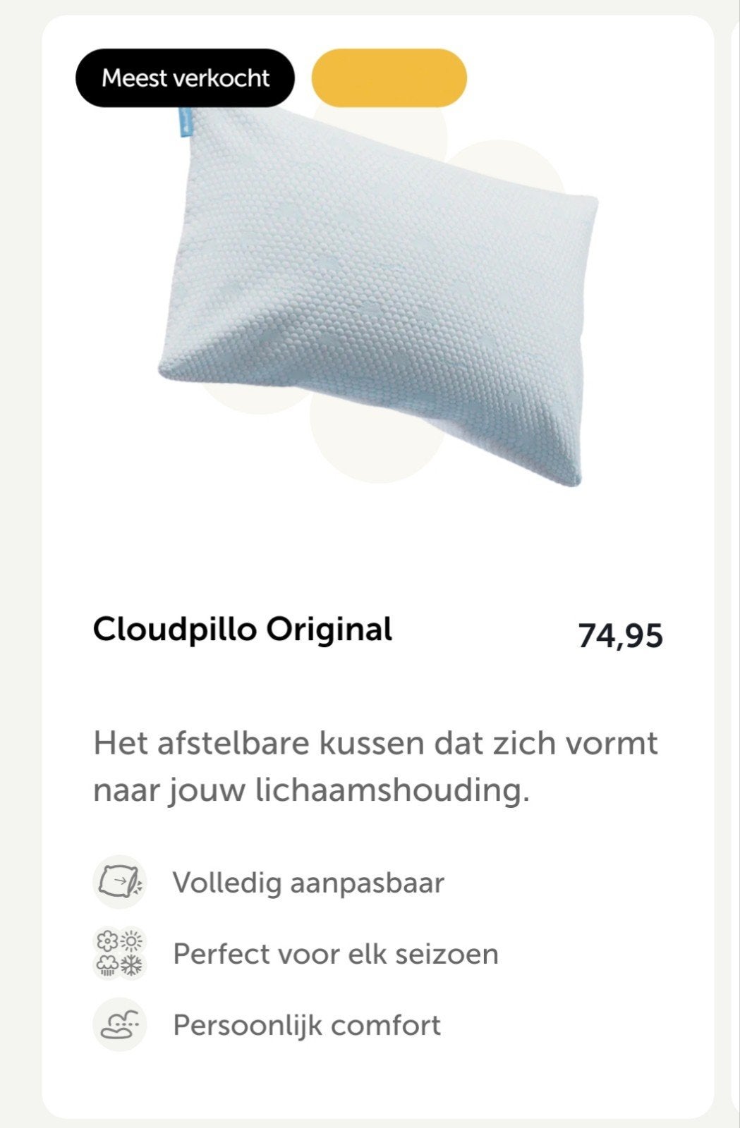 Nieuw Cloudpillo Original kussen - optimaal comfort, Ophalen of Verzenden