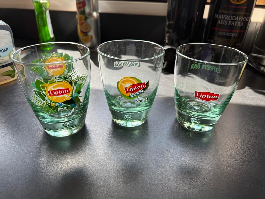 Lipton Ice tea green glazen met luchtbel nieuw, Ophalen, Nieuw, Frisdrankglas
