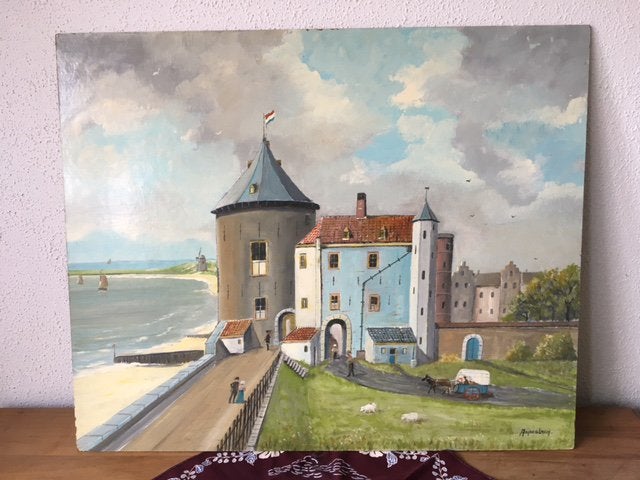 Schilderij van de bomvrije toren....Boulevard van Vlissingen, Antiek en Kunst, Kunst | Schilderijen | Klassiek, Ophalen