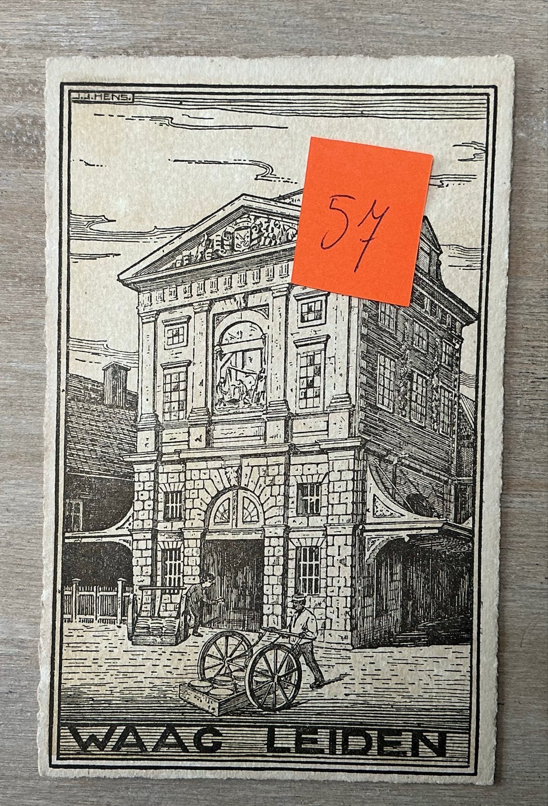 Oude prent Waag Leiden - J.J. Hens, Ophalen of Verzenden, Voor 1920, Gelopen, Zuid-Holland