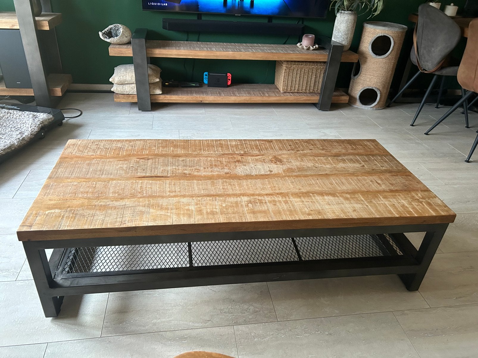 Mango houten salon tafel 140 x 61 x 40 zitmax, Ophalen, 100 tot 150 cm, Rond, 50 tot 100 cm