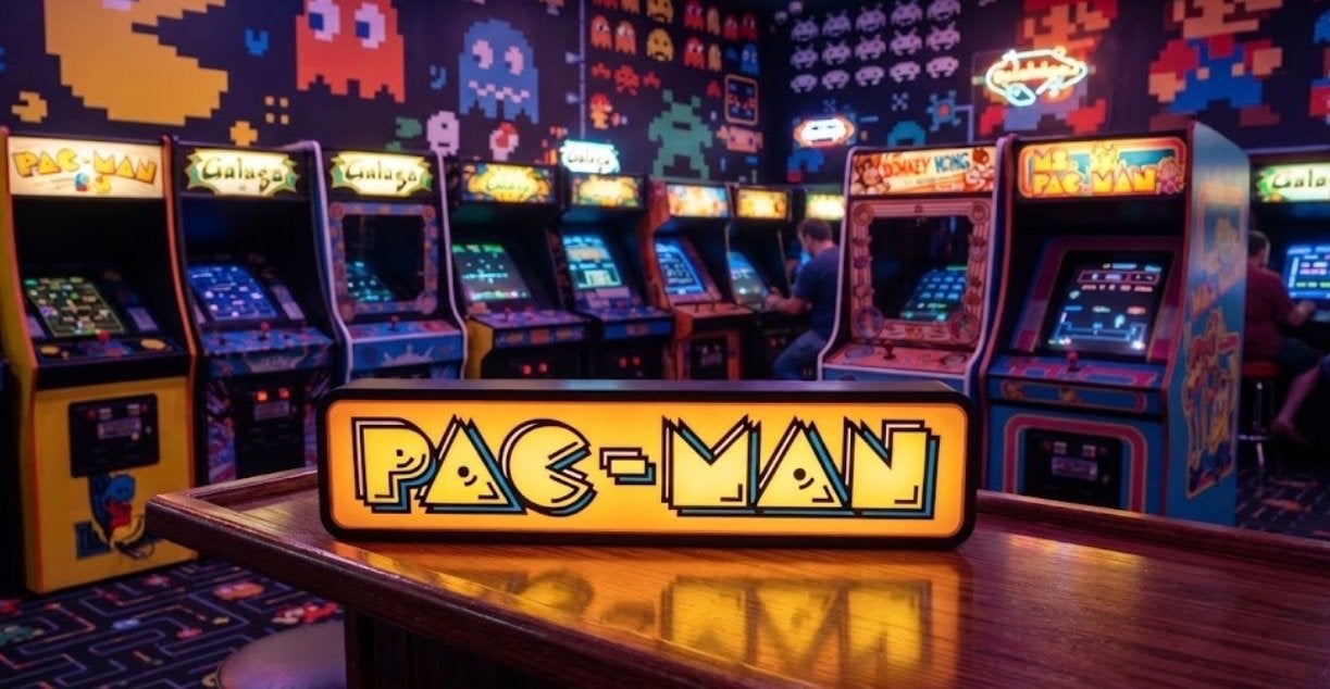 Pac-Man Logo Licht - Retro Gaming Decoratie, Verzenden, Zo goed als nieuw, Lichtbak of (neon) lamp