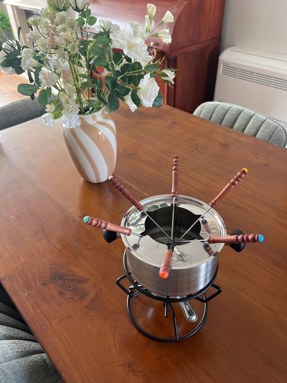 Fondueset RVS met 6 vorkjes en brander, Ophalen of Verzenden, Gebruikt, Brander, Fondueset