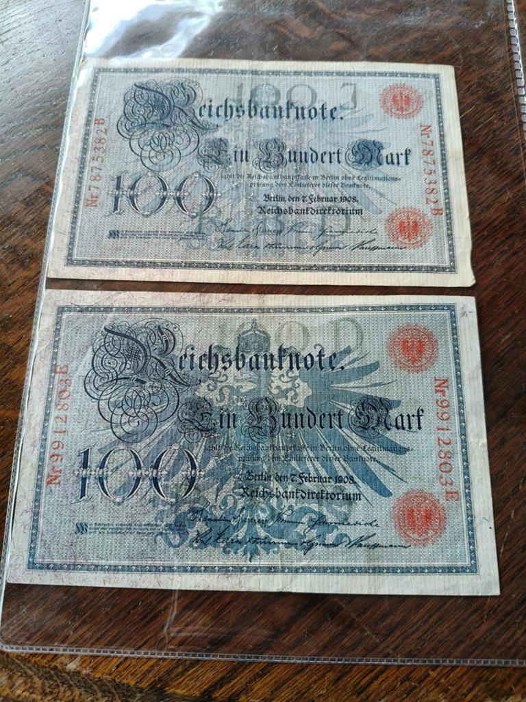 2x 100 Mark Reichsbanknote 1908 - Duitsland, Ophalen of Verzenden, Duitsland, Setje