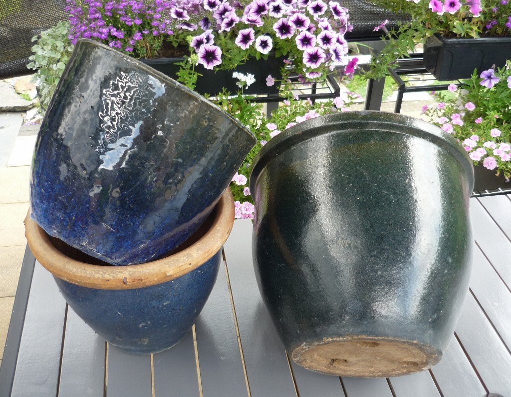 tuin potten terra cotta glazuur, Tuin en Terras, Bloempotten, Rond, Ophalen of Verzenden, Tuin, Aardewerk