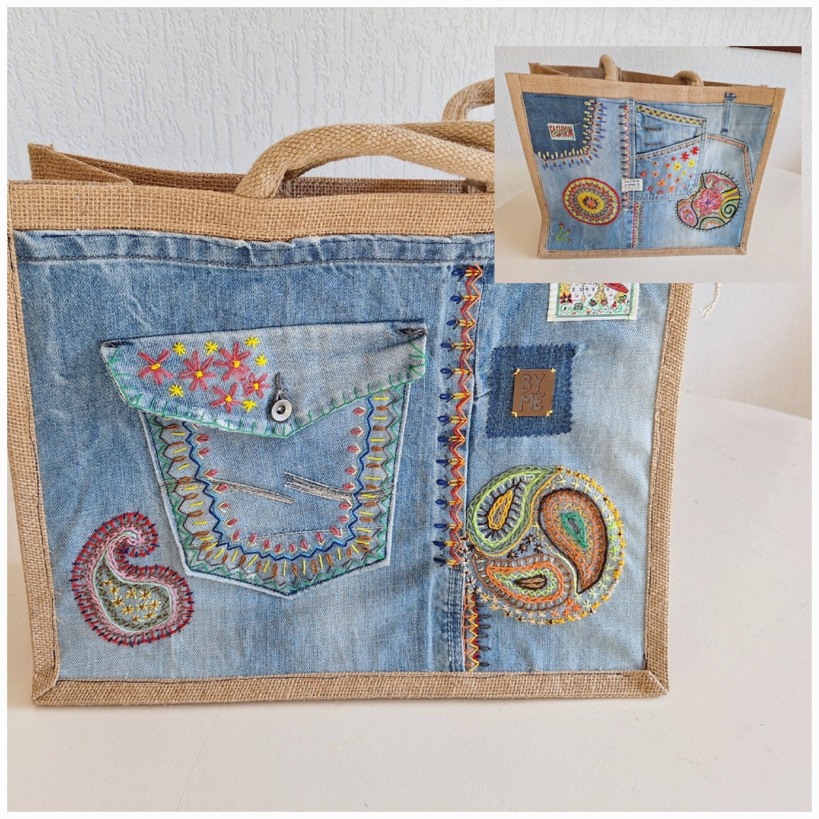 Jeans/ jute tas., 40 tot 60 cm, 30 cm of meer, Blauw, Minder dan 35 cm