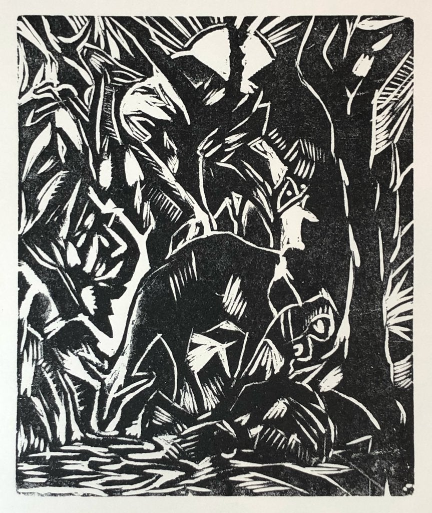 Hans Thuar (1887-1945) Houtsnede "Hert" 1921, Antiek en Kunst, Ophalen of Verzenden