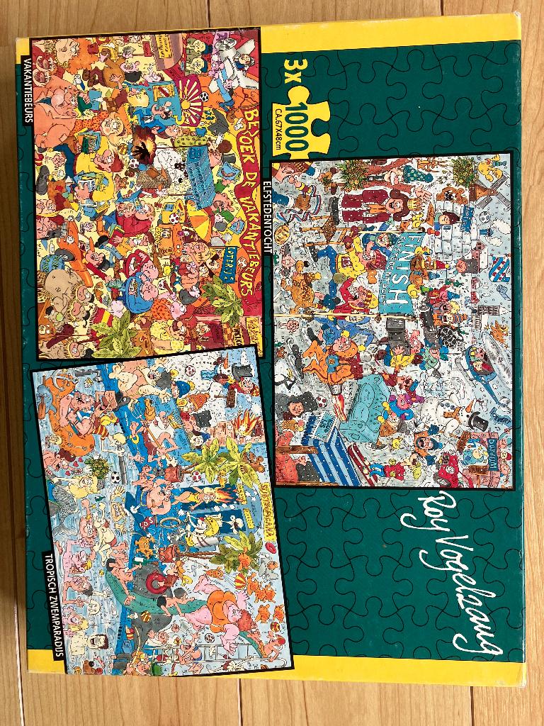 Roy Vogelzang puzzel 3 x 1000 stukjes in 1 groene doos, Hobby en Vrije tijd, Denksport en Puzzels, Ophalen of Verzenden, 500 t/m 1500 stukjes