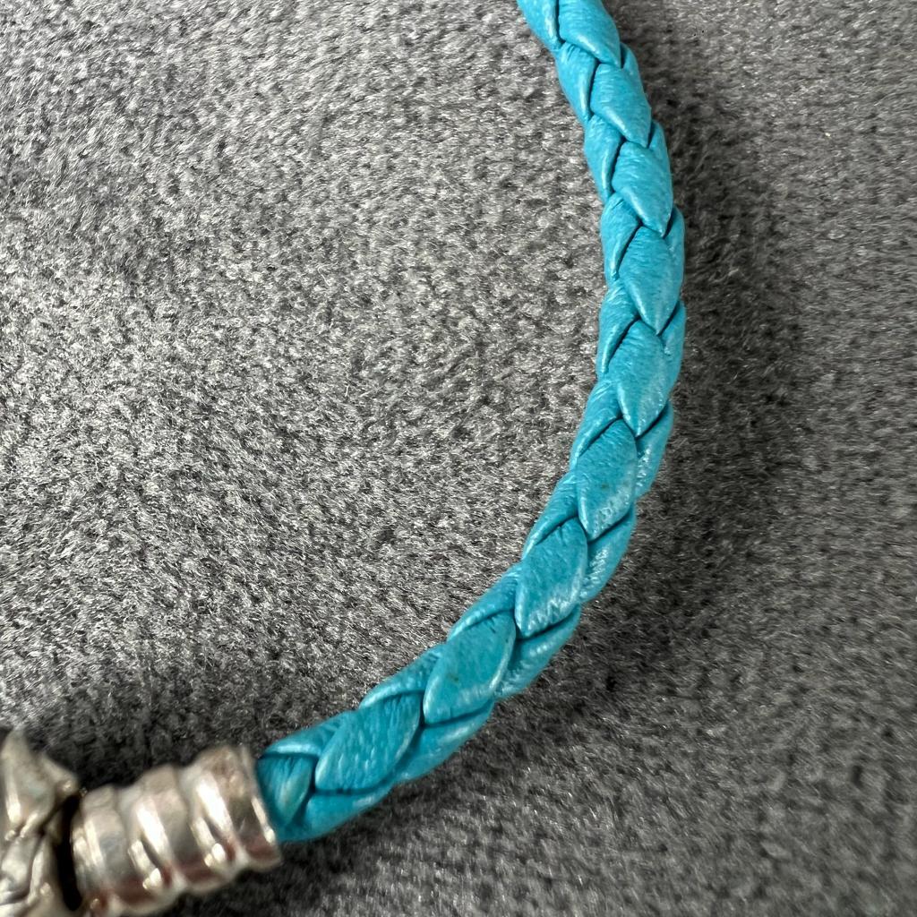 Pandora armband | gevlochten blauw met schelp | 17cm| 406622, Pandora, Ophalen of Verzenden, Zo goed als nieuw, 1 bedel