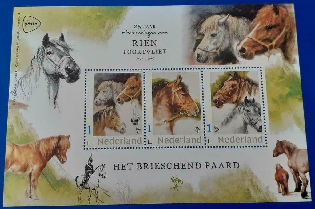 Postzegelvel Rien Poortvliet - Het brieschend paard, Postzegels en Munten, Ophalen of Verzenden, Na 1940, Postfris