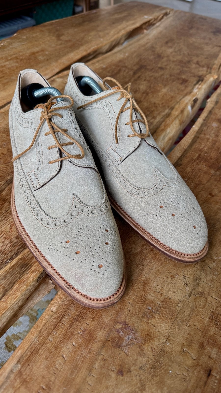 Vintage Francesco De Santis Brogues - Beige Suède - Maat 10, Kleding | Heren, Schoenen, Ophalen of Verzenden, Zo goed als nieuw