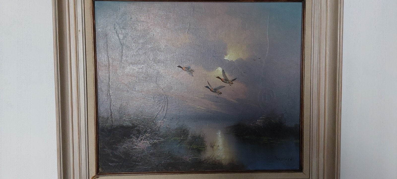 Schilderij 'Eenden boven water' - Gesigneerd Patrick, Antiek en Kunst, Ophalen