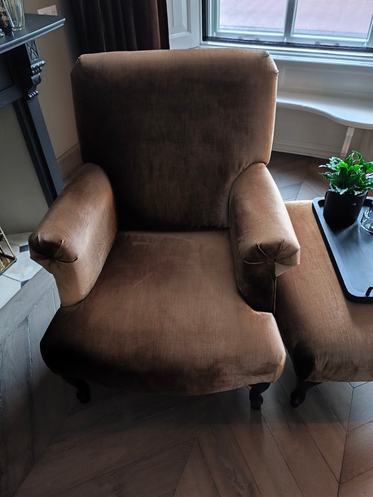 Fauteuil en hocker zo goed als nieuw, Ophalen, Zo goed als nieuw, Minder dan 75 cm, 50 tot 75 cm
