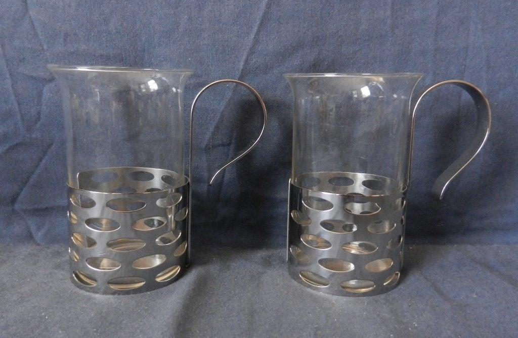 Twee WMF cromargan theeglazen Matteo Thun K+ 2 extra houders, Glas of Glazen, Nieuw, Ophalen of Verzenden, Glas