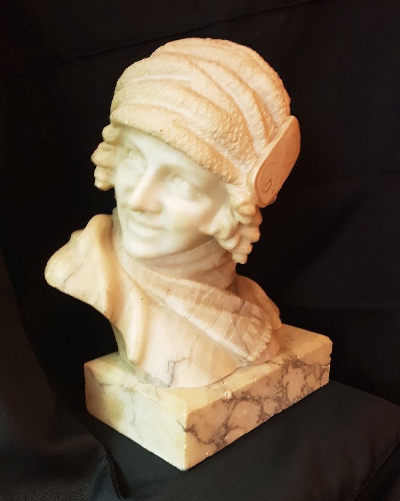 Buste Art Deco alabaster ., Antiek en Kunst, Ophalen, Natuurlijk materiaal, Art deco, Buste