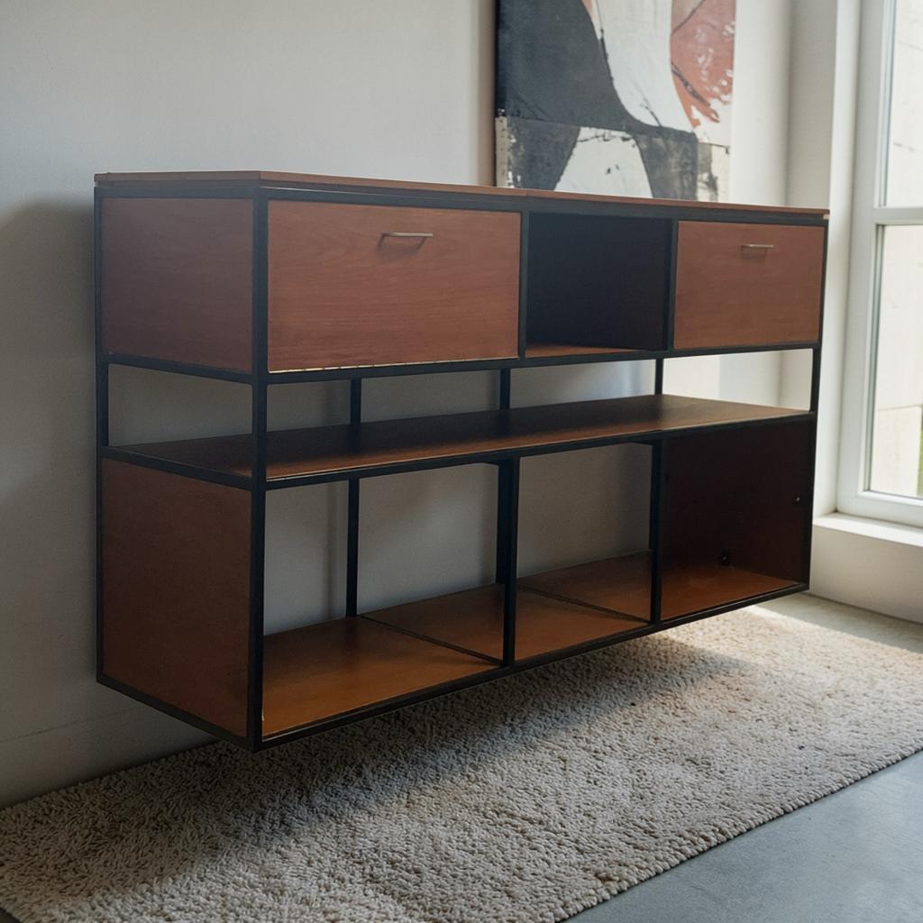 Zwevende wandkast jaren '50 - Pastoe/ 't Spectrum stijl, Huis en Inrichting, Kasten | Wandmeubels, Ophalen, Gebruikt, Met klep(pen)