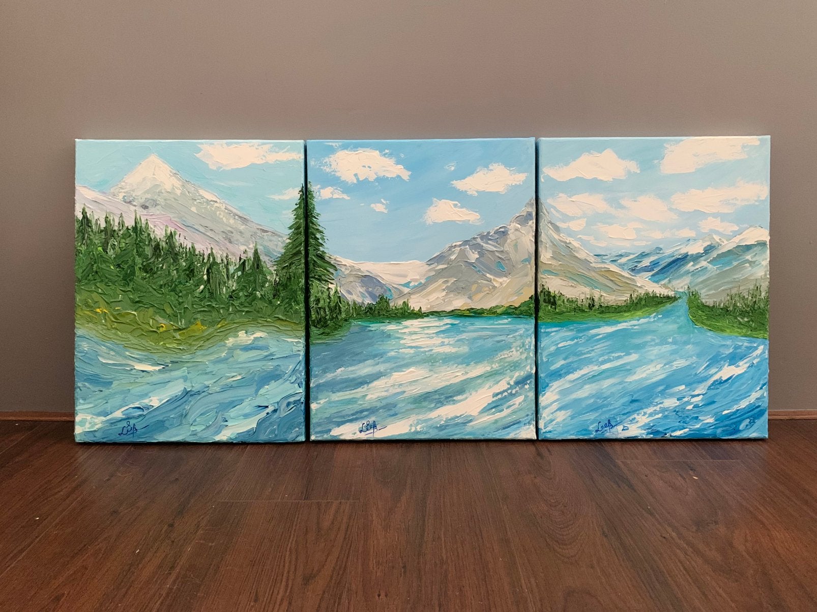 Drieluik natuur schilderij 40x90 cm Acryl Gelakt Handgemaakt, Ophalen of Verzenden