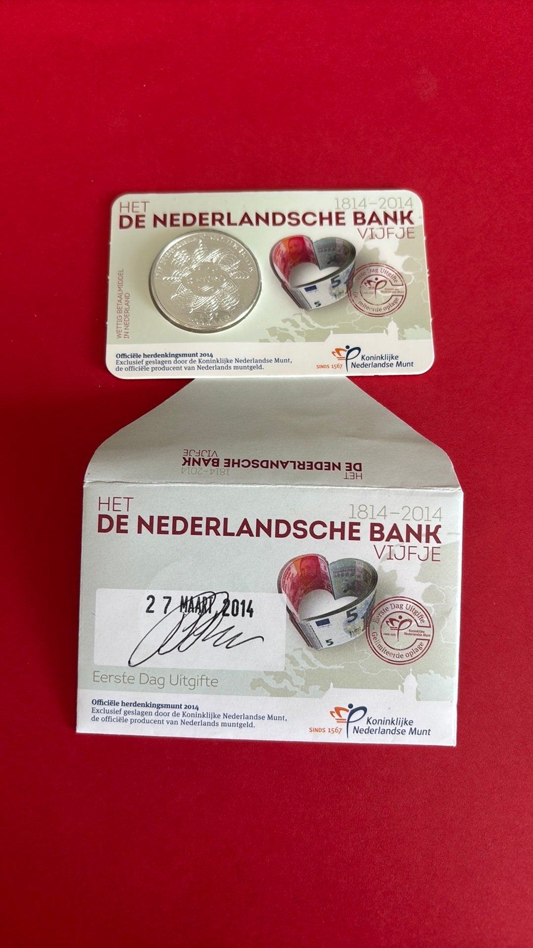 De Nederlandsche Bank Vijfje 2014 – Eerste Dag Uitgifte, Postzegels en Munten, Munten | Nederland, Ophalen of Verzenden, Koningin Beatrix