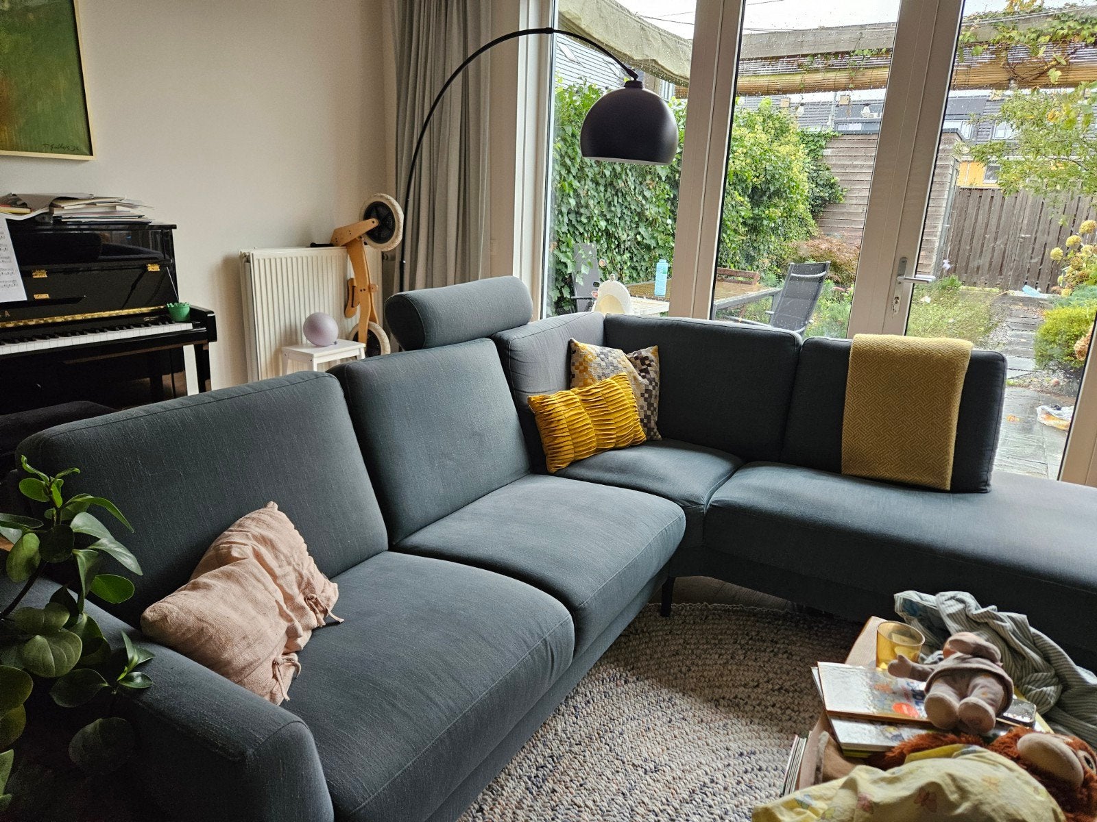 Comfortabele Hoekbank Goossens - groenblauw stof, Huis en Inrichting, Ophalen, Gebruikt, 100 tot 125 cm, Hoekbank