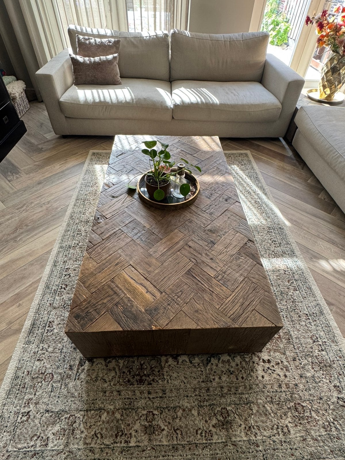 Salontafel hout vissengraat Richmond, 100 tot 150 cm, Zo goed als nieuw, Rechthoekig, 50 tot 100 cm