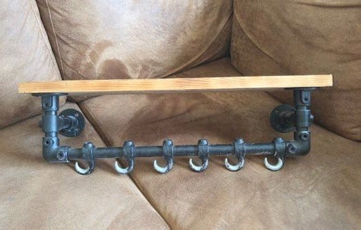 Industriële Wandkapstok met Houten Plank, Wandkapstok, Onbekend, Ophalen of Verzenden, Zo goed als nieuw