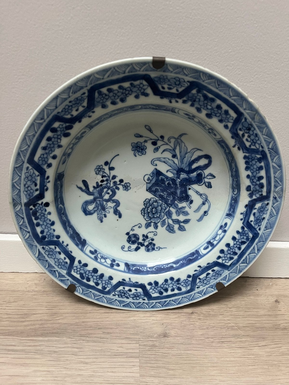 Antiek Chinees blauw-wit porseleinen bord, Ophalen of Verzenden