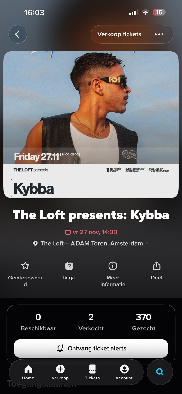 Kybba the loft basshall tickets 2x €150pp, Twee personen