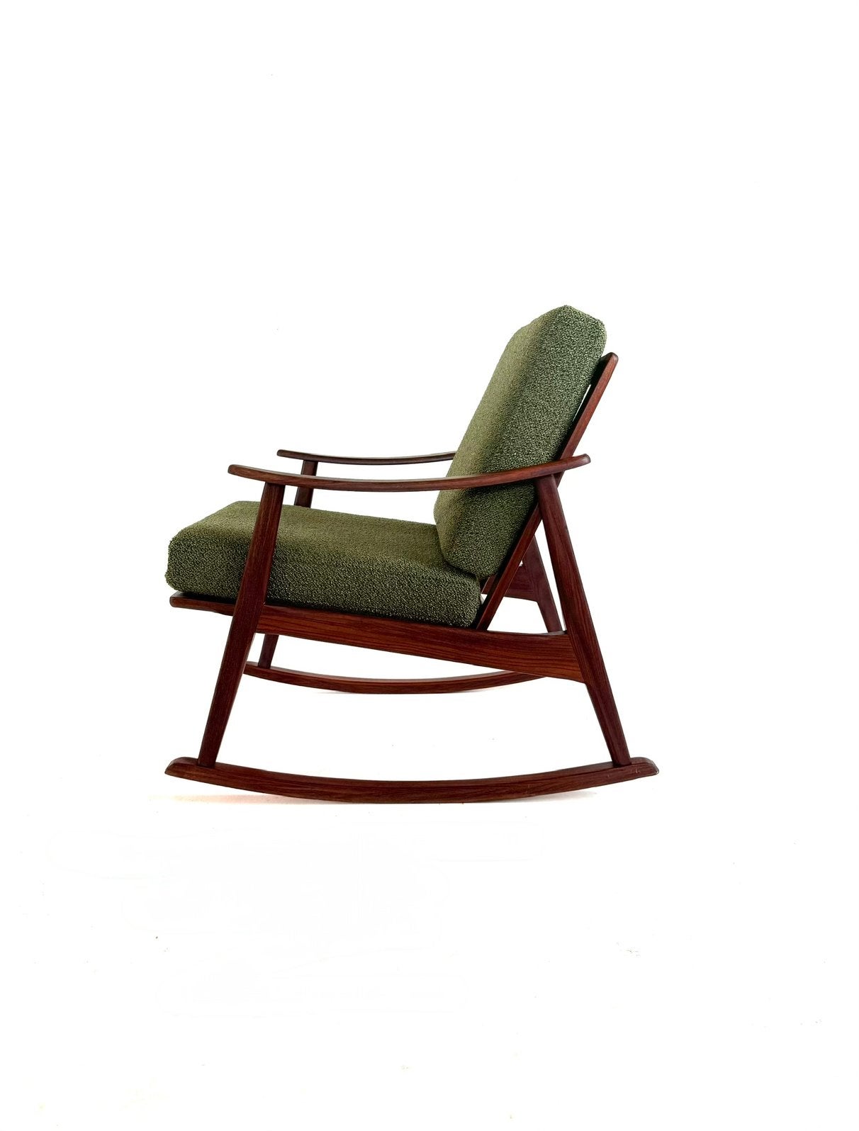 Vintage gerestaureerde Deense schommelstoel ‘60, Hout, Vintage retro buisframe design rotan webbing papercord deens, 75 tot 100 cm