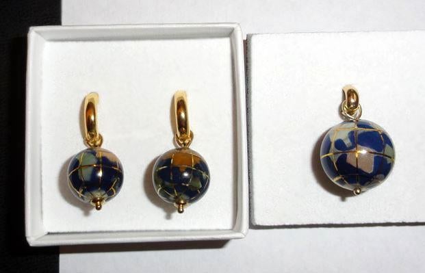 Oorbellen Set huggie hoops 925 Goud Verguld Globe Wereldbol, Nieuw, Ophalen of Verzenden, Met edelsteen, Knopjes of Stekers