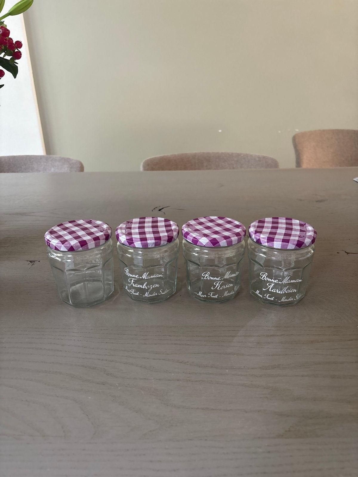 Set van 4 Lege Bonne Maman Jam Potjes met Deksel, Glas, Ophalen of Verzenden, Zo goed als nieuw, Voorraadpot