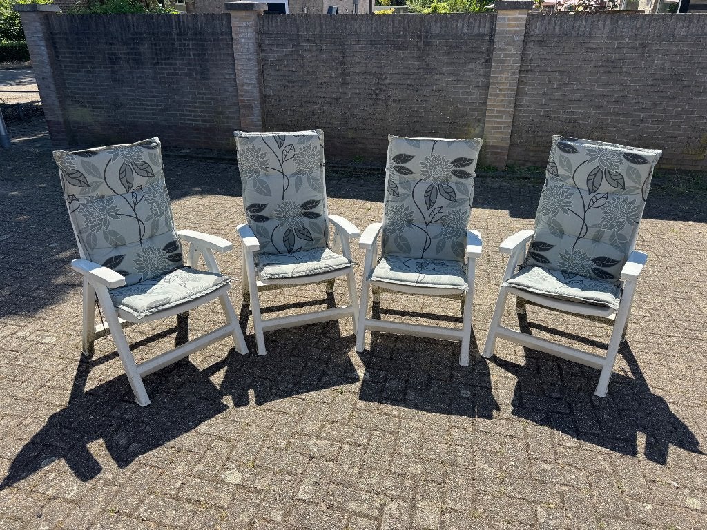 4x opklapbare ligstoelen met kussens, Ophalen, Gebruikt, Kunststof, Verstelbaar