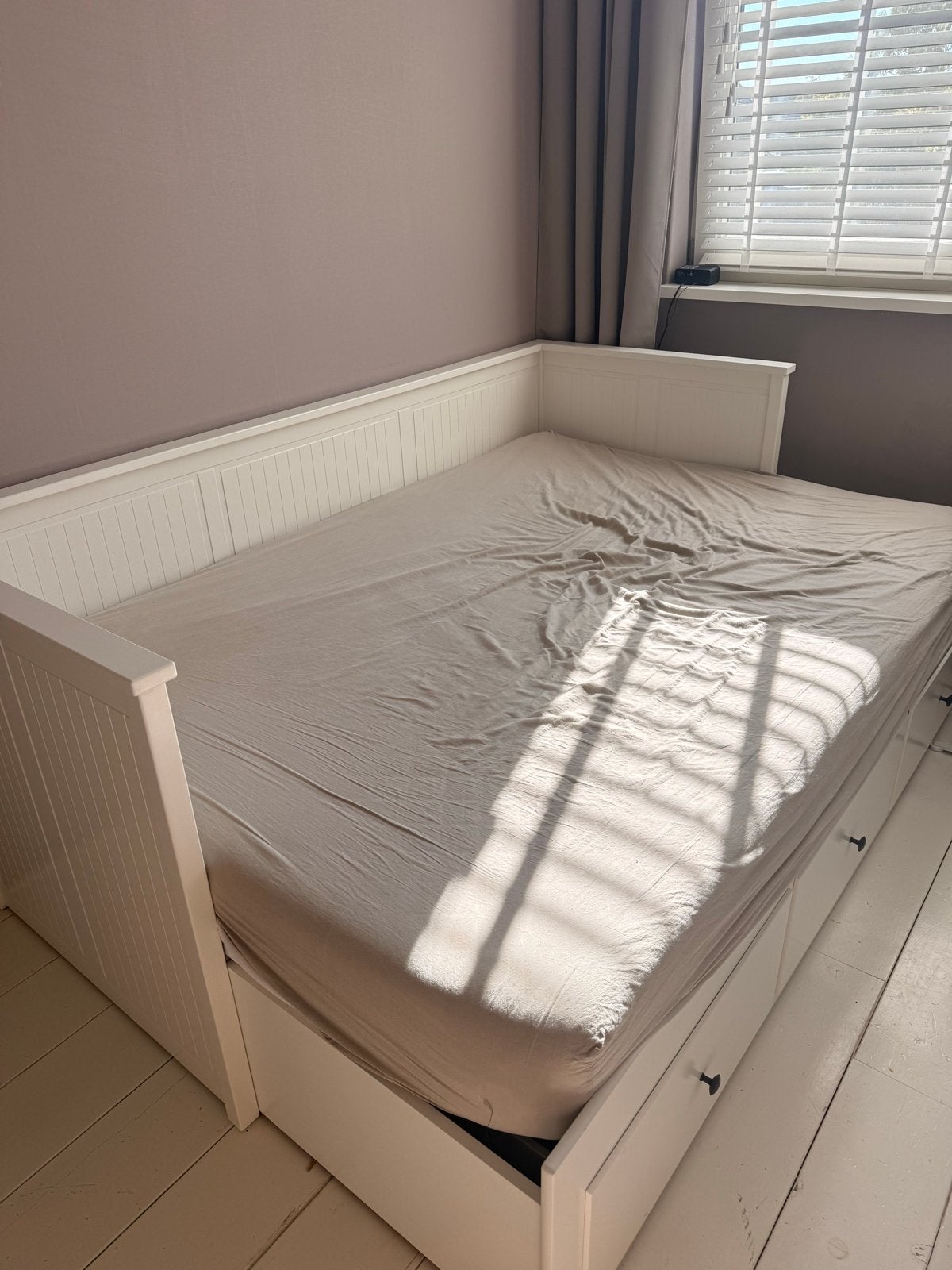 Wit uitschuifbaar bed met lades - IKEA Hemnes excl matras, Ophalen, Wit, Tweepersoons, 80 cm