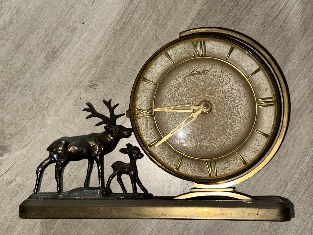 Lancaster schouw klok met edelhert en bambi beeldjes messing, Antiek en Kunst, Ophalen