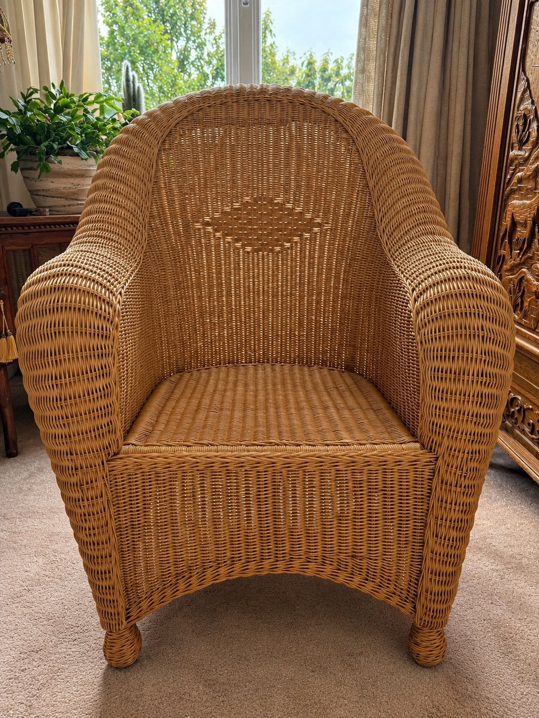 Prachtige vintage rotan fauteuil – karakteristiek, Huis en Inrichting, Minder dan 75 cm, Riet of Rotan, Ophalen of Verzenden, Zo goed als nieuw