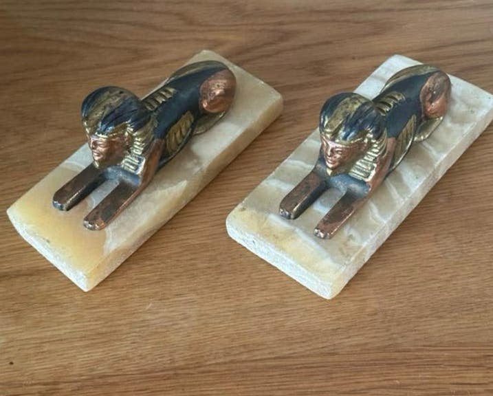 Set van 2 Egyptische Sfinx boekensteunen - messing en brons, Ophalen of Verzenden