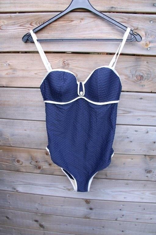 Badpak donkerblauw/ creme Marie Jo mt 75C Vaste prijs, Blauw, Marie Jo, Badpak, Ophalen of Verzenden