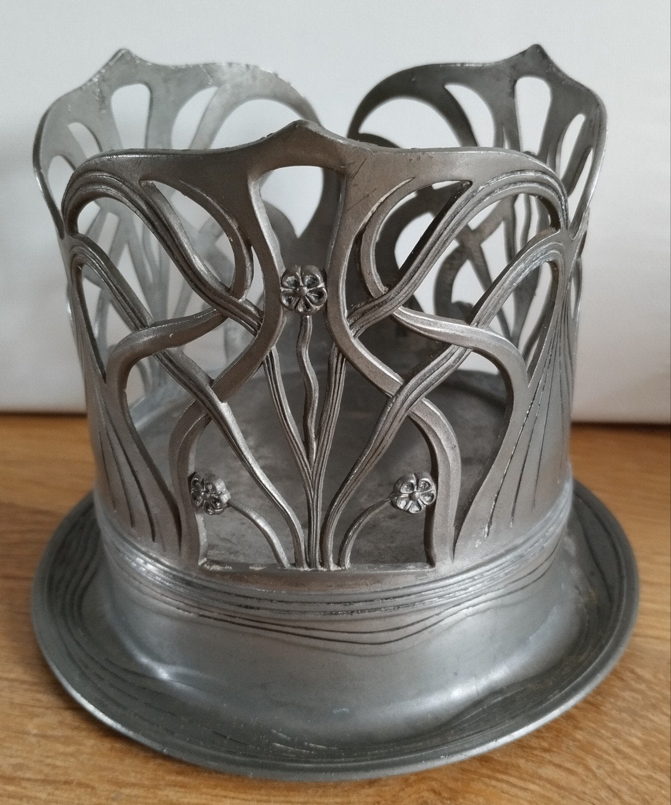 Art Nouveau tinnen wijnfleshouder Orivit ca  1900, Antiek en Kunst, Ophalen of Verzenden