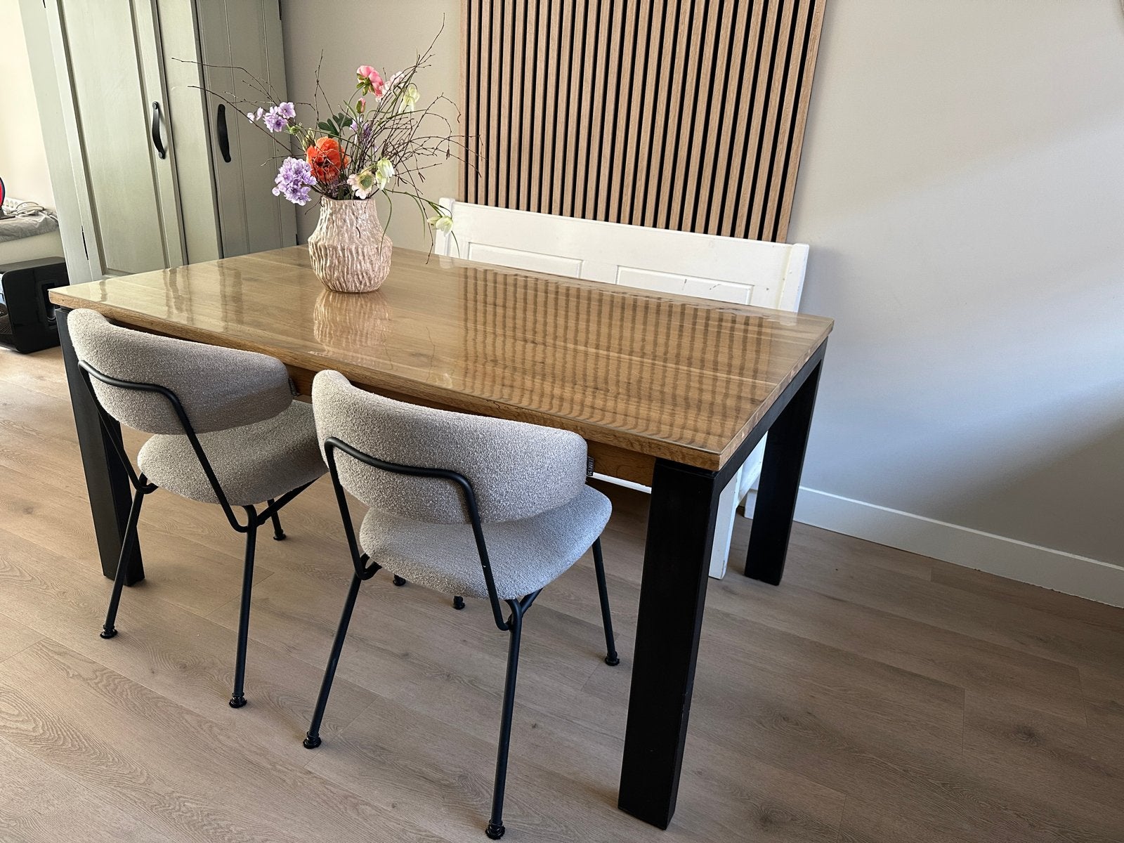 Uitschuifbare eettafel met eikenhouten blad - H&H, Huis en Inrichting, Tafels | Eettafels, Ophalen, Gebruikt, Eikenhout, 200 cm of meer