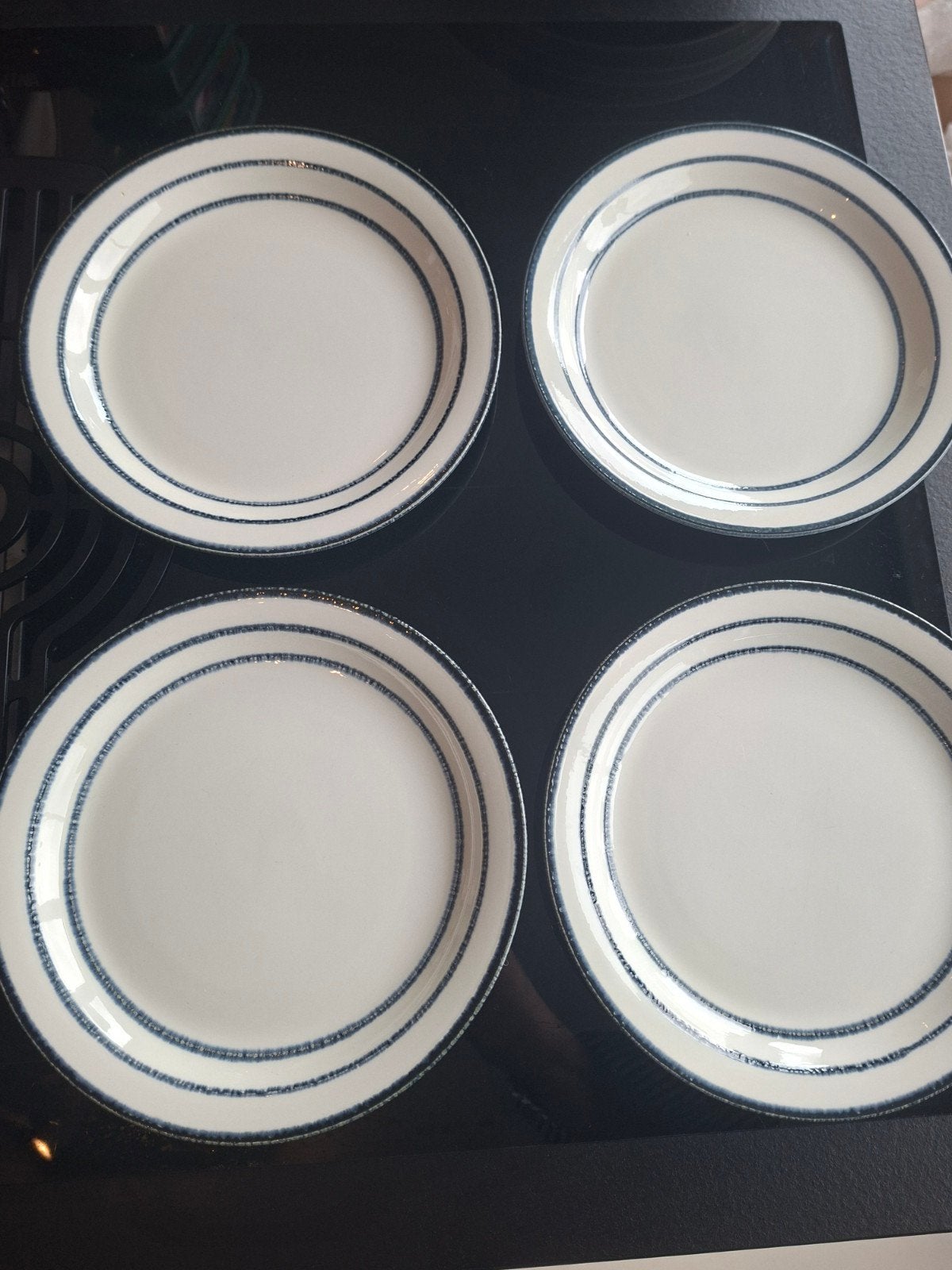 4 Vintage Rörstrand Fjord Borden - Wit met Blauwe Rand, Ophalen of Verzenden