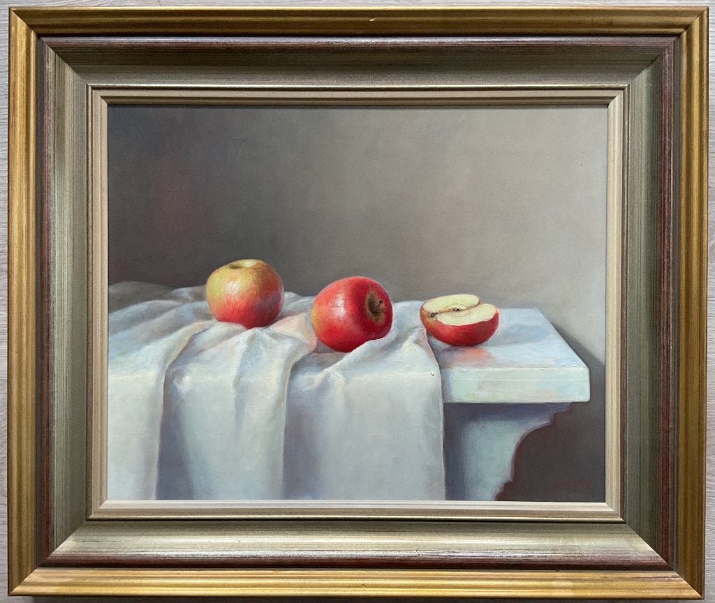 E. P. Moleveld (1946) -Stilleven met appels op doek en tafel, Ophalen of Verzenden, Gesigneerd
