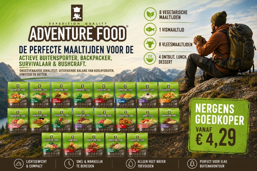 Adventure Food, buitensport maaltijd, bushcraft, Outdoorsportshop, Nieuw, Adventure Food, Info@outdoorsportshop.nl