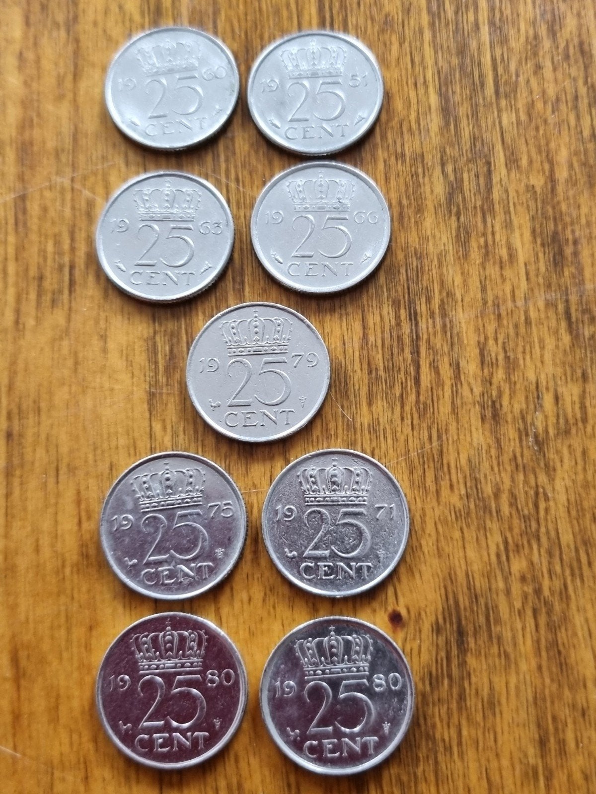 Set van 9xNederlandse 25 cent munten Koningin Juliana, Ophalen of Verzenden, Koningin Juliana, 25 cent, Setje