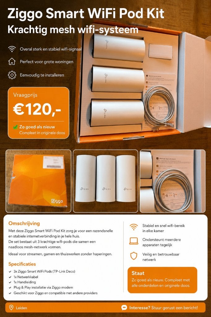 Ziggo Smart WiFi Pod Kit (3 stuks) | TP-Link Deco, Computers en Software, WiFi-versterkers, Zo goed als nieuw, Ophalen of Verzenden