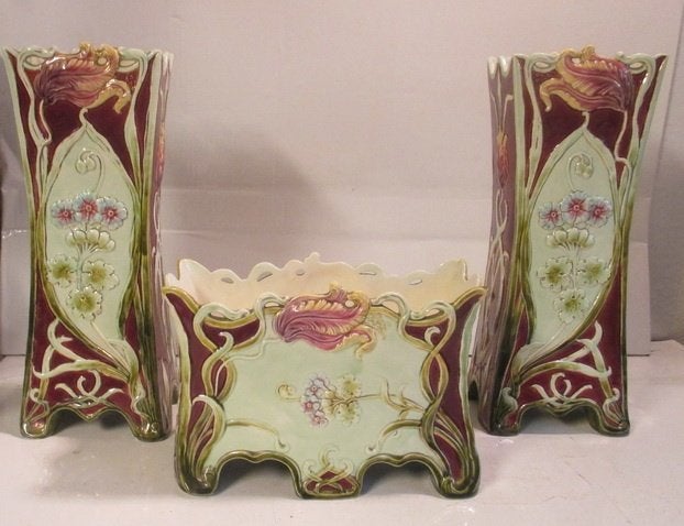art nouveau keramiek bloemenset B. Bloch Eichwald, Ophalen