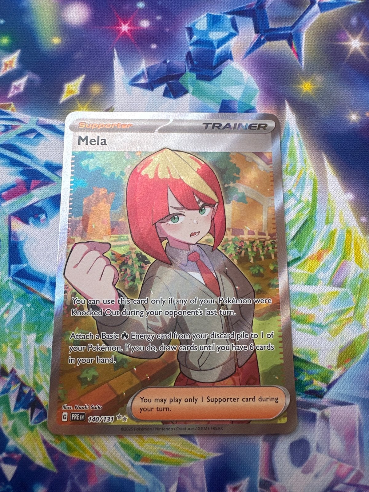 Mela 140/131 Prismatic Evolution Pokémon Kaart, Ophalen of Verzenden, Zo goed als nieuw, Losse kaart, Foil