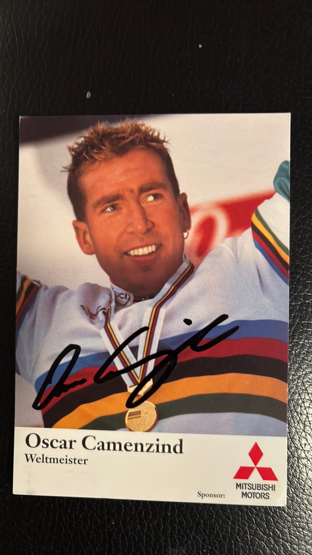 Wielrennen OSCAR CAMENZIND 1998 Wereldkampioen HANDTEKENING, Verzamelen, Verzenden, Zo goed als nieuw, Overige sporten, Spelerskaart