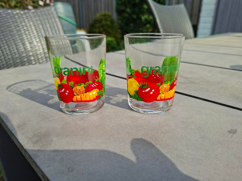 Vintage Granini Sapglazen Jaren 70 - Tomaat & Wortel (2 st), Ophalen of Verzenden