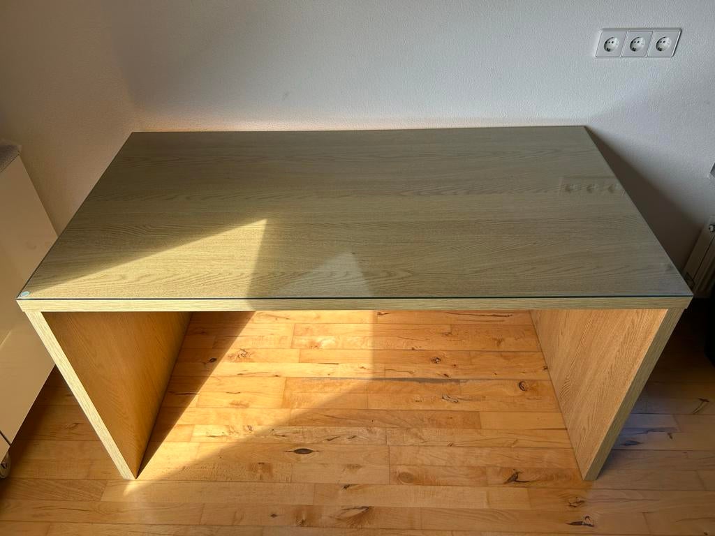 Bureau 140x75 met glasplaat, Ophalen, Overige typen, Bruin, Zo goed als nieuw